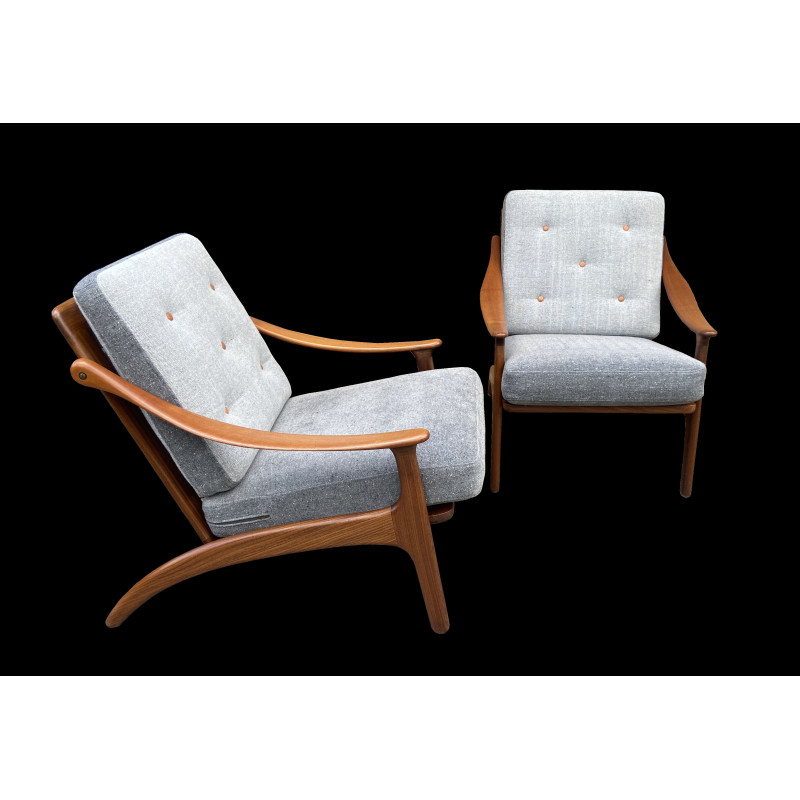 Pair of vintage "Lean Back" armchairs by Arne Hovmand Olsen for p.Mikkelsen, Denmark 1957