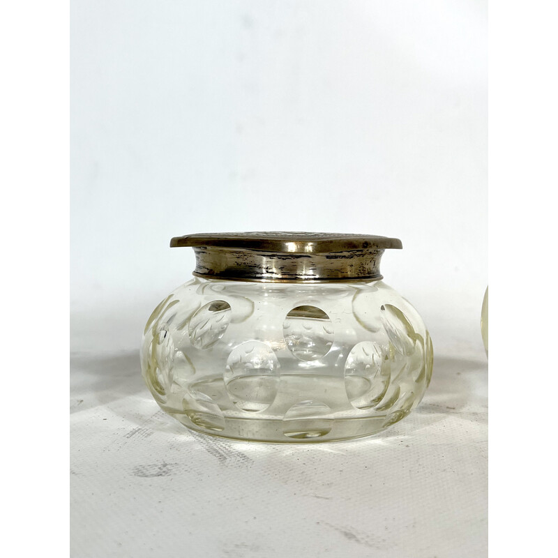 Ensemble de toilette italien vintage en verre de Murano argenté et soufflé, 1940