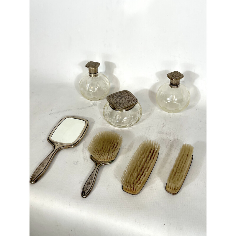 Ensemble de toilette italien vintage en verre de Murano argenté et soufflé, 1940