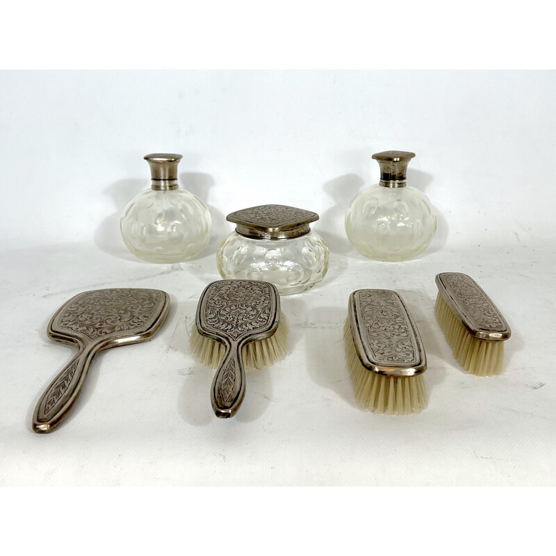 Mid-century Italian toilet set in silver plated and blown Murano glass, 1940s