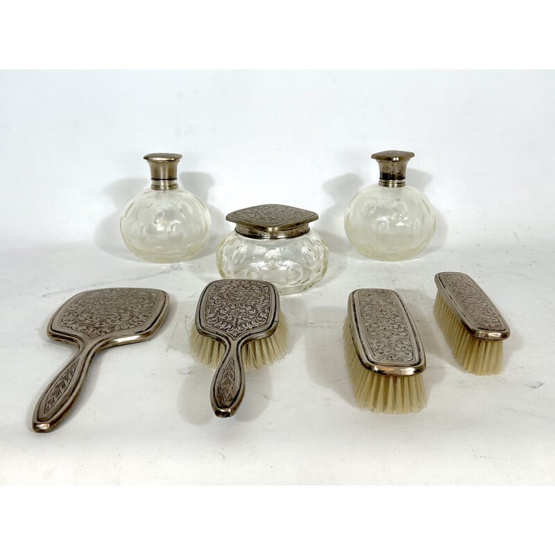 Set da toilette vintage in vetro di Murano argentato e soffiato, 1940