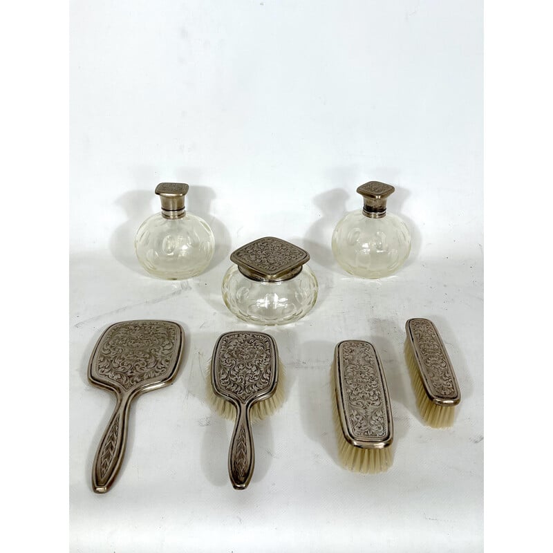 Set da toilette vintage in vetro di Murano argentato e soffiato, 1940