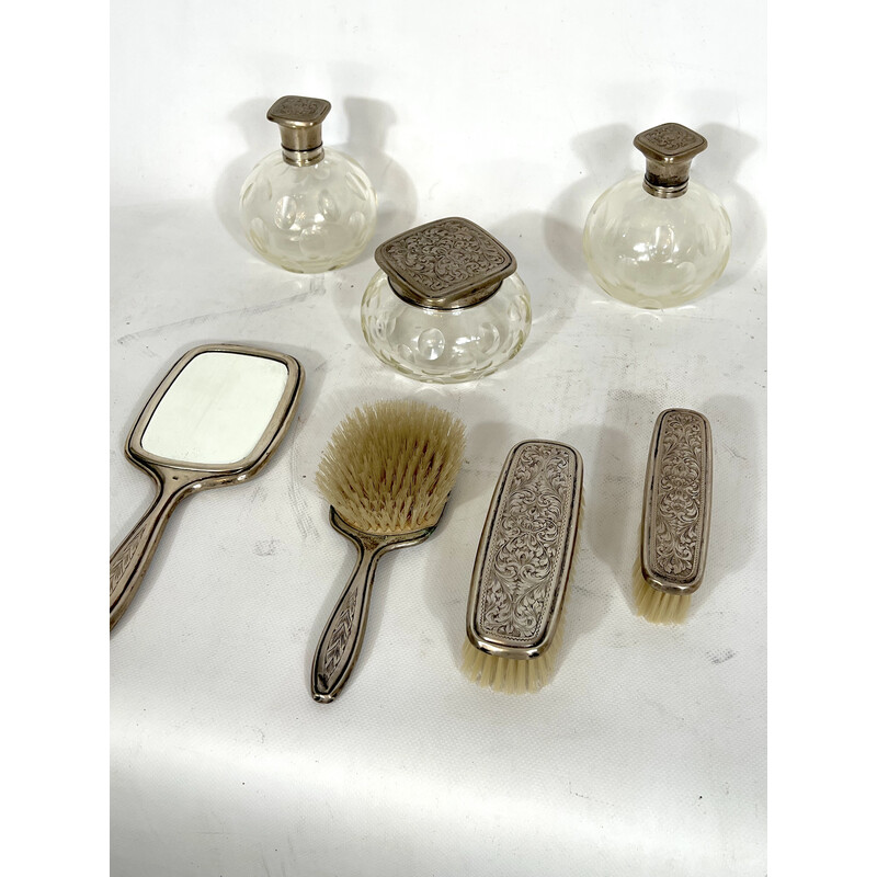 Mid-century Italian toilet set in silver plated and blown Murano glass, 1940s