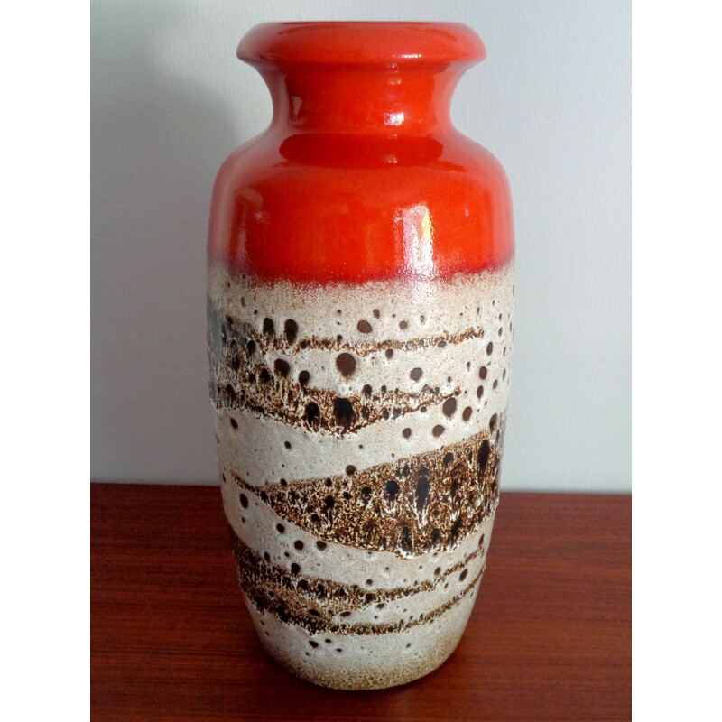 German Scheurich vase in orange ceramic - 1960s