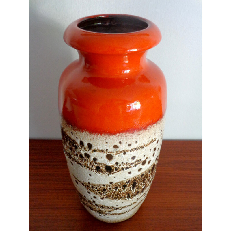 German Scheurich vase in orange ceramic - 1960s