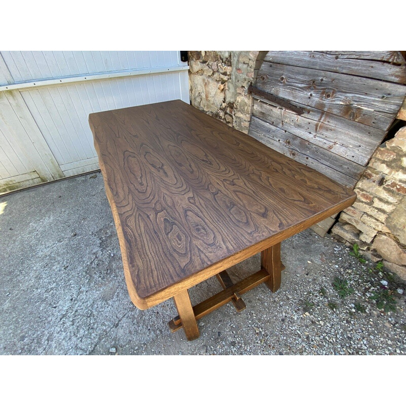 Scandinavian vintage Brutalist table in solid elmwood, 1950