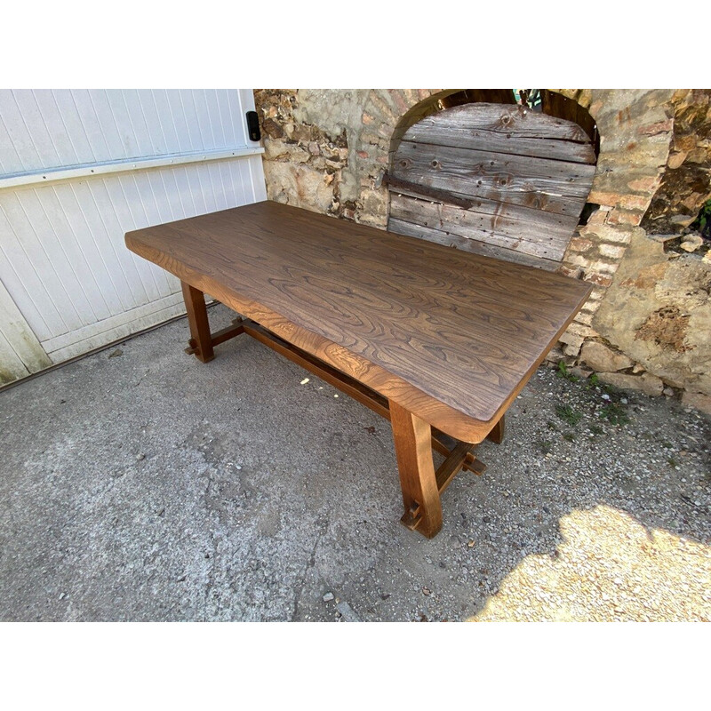 Scandinavian vintage Brutalist table in solid elmwood, 1950