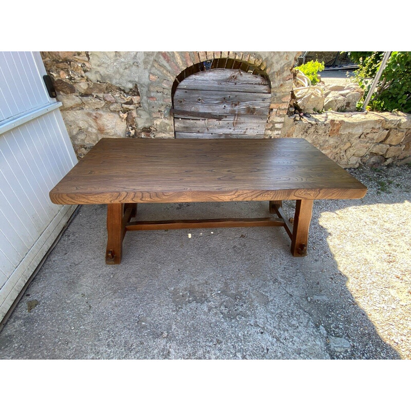 Scandinavian vintage Brutalist table in solid elmwood, 1950