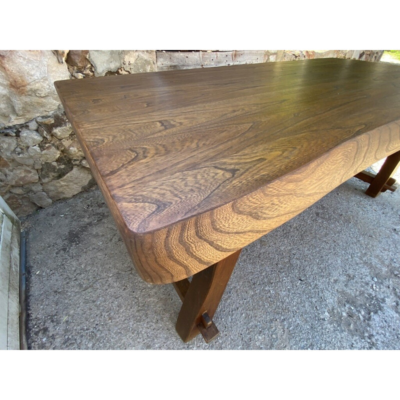Scandinavische Brutalistische tafel in massief iepenhout, 1950