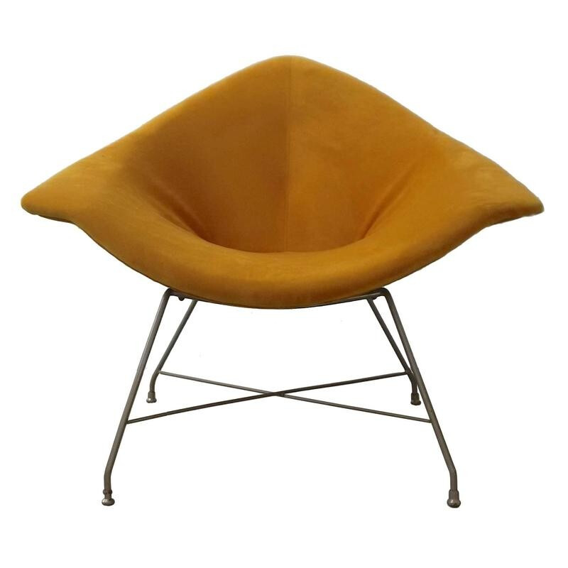 Italian Fratelli Saporiti lounge chair in orange velvet, Augusto BOZZI - 1950s