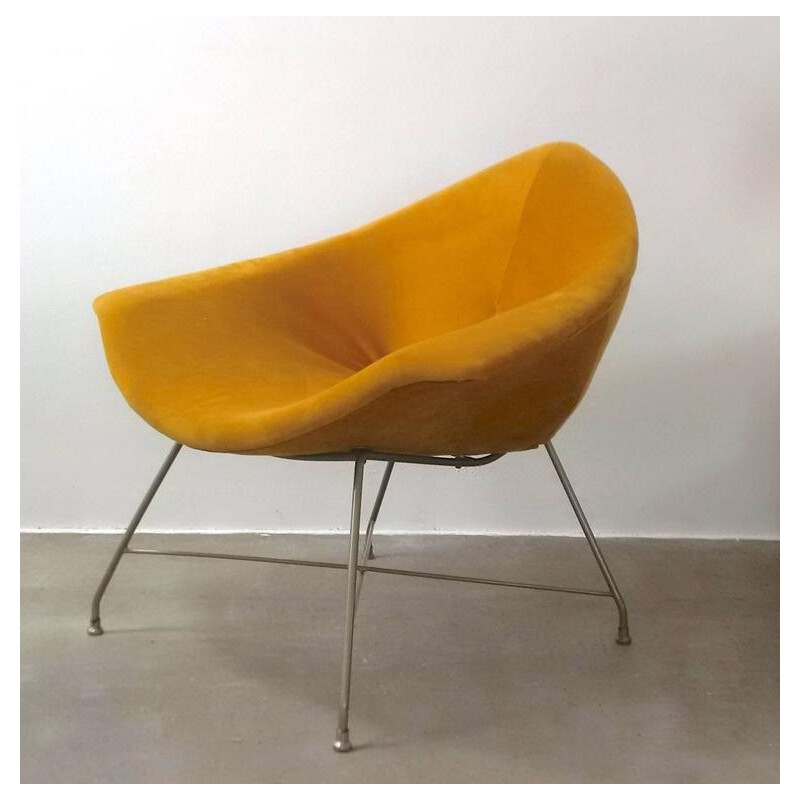 Chaise lounge italienne Fratelli Saporiti en velours orange, Augusto BOZZI - 1950