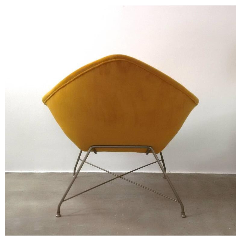 Chaise lounge italienne Fratelli Saporiti en velours orange, Augusto BOZZI - 1950