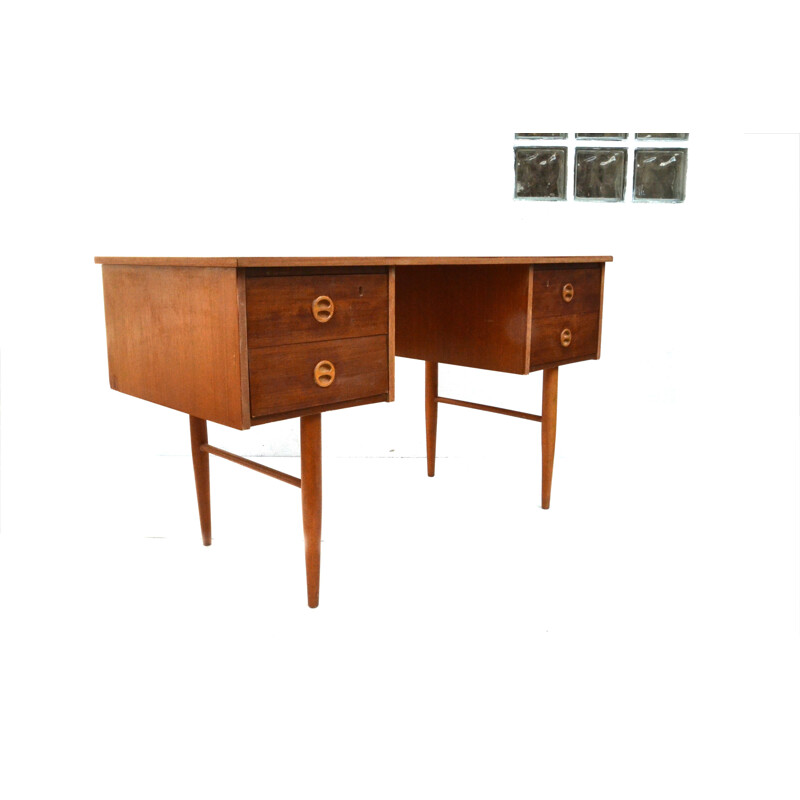 Petit bureau vintage en chêne plaqué - 1960