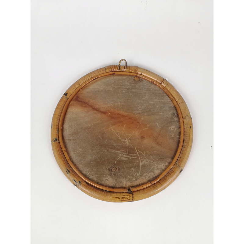 Miroir rond vintage en bambou, Italie 1960