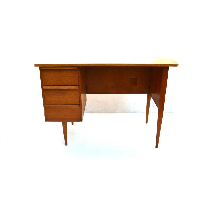 Petit bureau vintage en chêne avec tiroirs - 1970