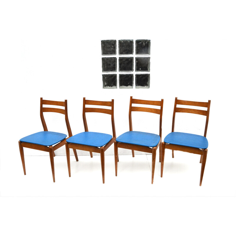 Suite de 4 chaises vintage en skaï bleu - 1970