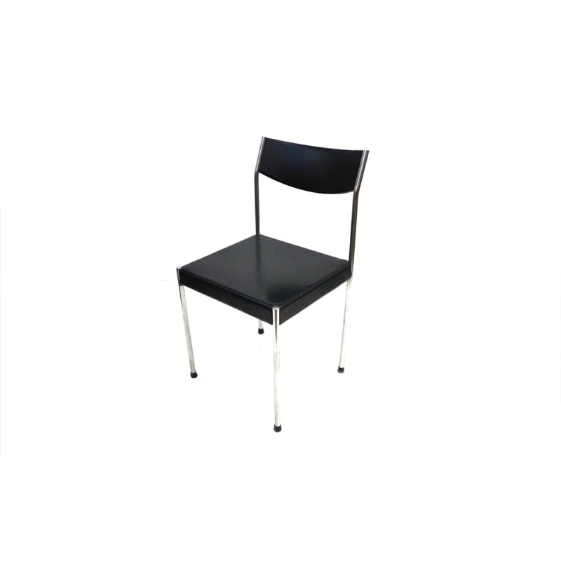 Suite de 4 chaises Kusch & Co en skaï noir et acier - 1960