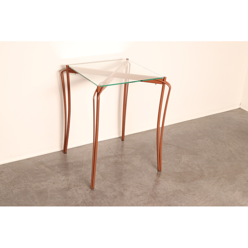 Table d'appoint carrée vintage en métal et verre par Borek Sipek pour Driade, Italie 1990