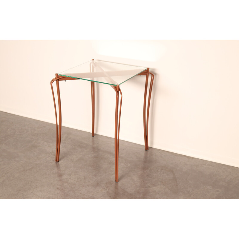 Table d'appoint carrée vintage en métal et verre par Borek Sipek pour Driade, Italie 1990