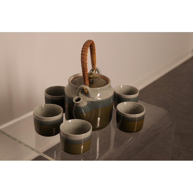 Juego de té de cerámica vintage hecho a mano, Bélgica 1960