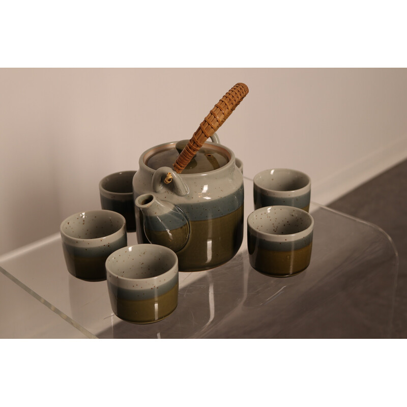 Vintage conjunto de chá de cerâmica feito à mão, Bélgica 1960
