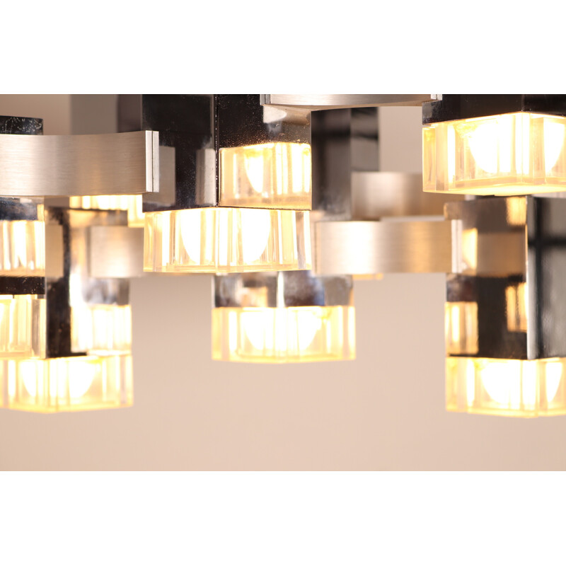 Vintage ceiling lamp model "Cubic" with 13 lights by Gaetano Sciolari for Sciolari, Italy 1970s