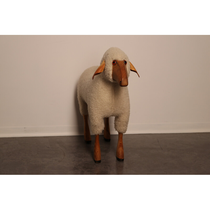 Vintage footrest Life-size handcrafted sheep by Hans-Peter Krafft for Meier, Germany 1970s