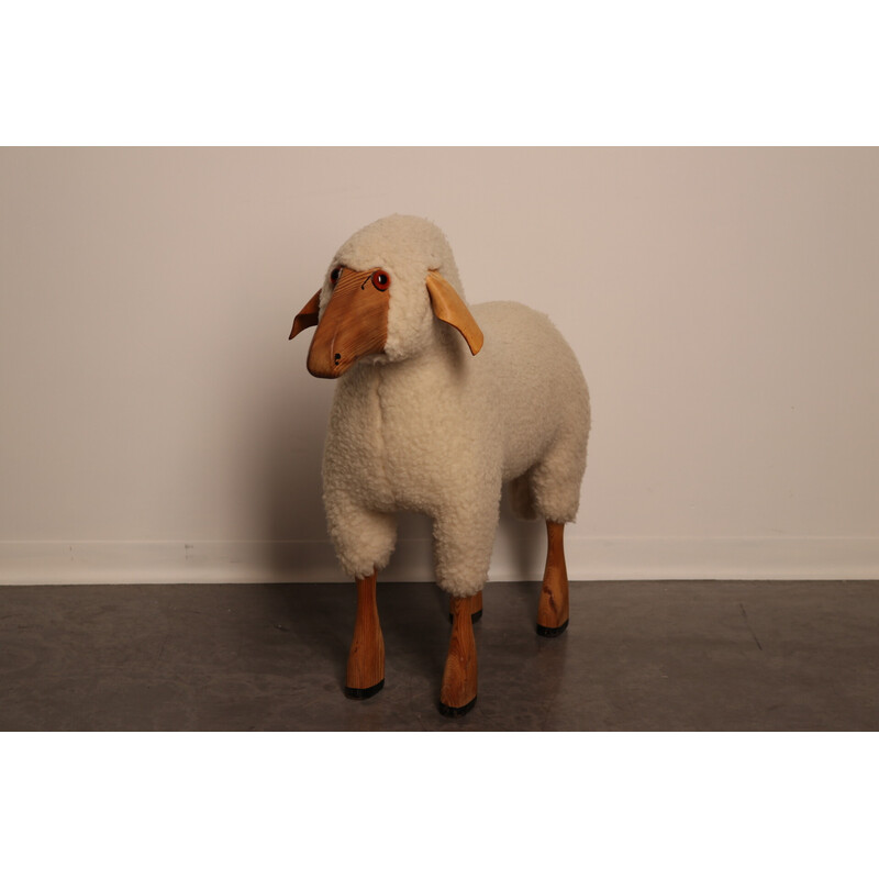 Vintage footrest Life-size handcrafted sheep by Hans-Peter Krafft for Meier, Germany 1970s