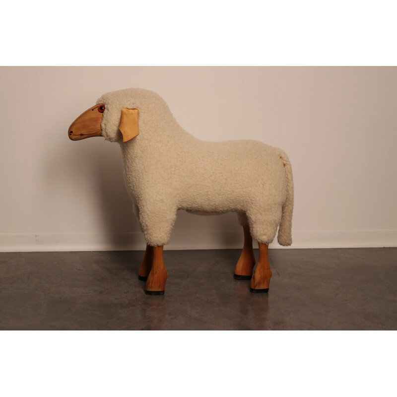 Vintage footrest Life-size handcrafted sheep by Hans-Peter Krafft for Meier, Germany 1970s