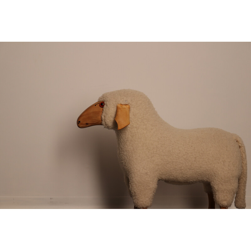 Vintage footrest Life-size handcrafted sheep by Hans-Peter Krafft for Meier, Germany 1970s