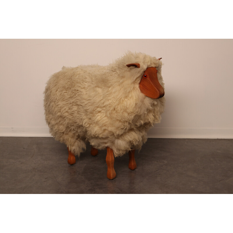 Repose-pieds mouton artisanal vintage avec laine de Texel, Pays-Bas 1960