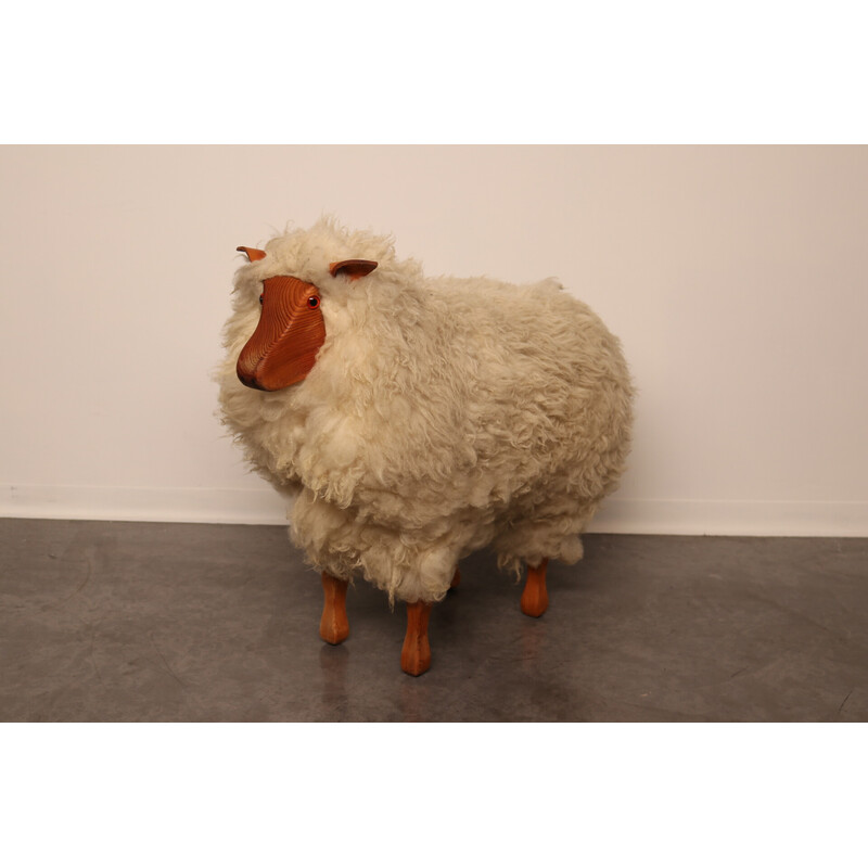 Vintage footrest handcrafted sheep with Texel wool, Netherlands 1960s