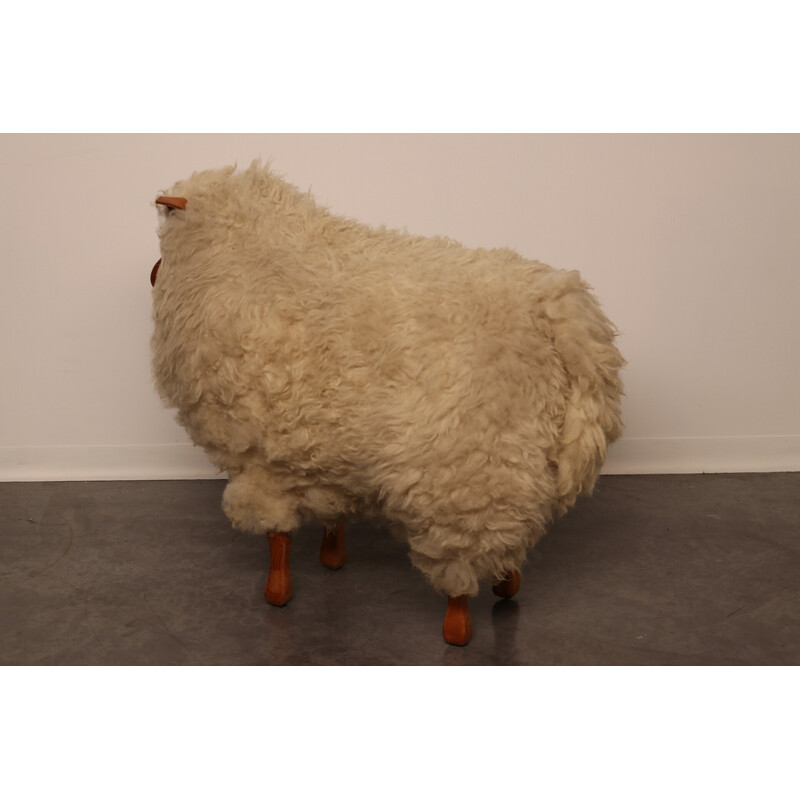 Apoio para os pés Vintage de ovelha artesanal com lã Texel, Holanda 1960