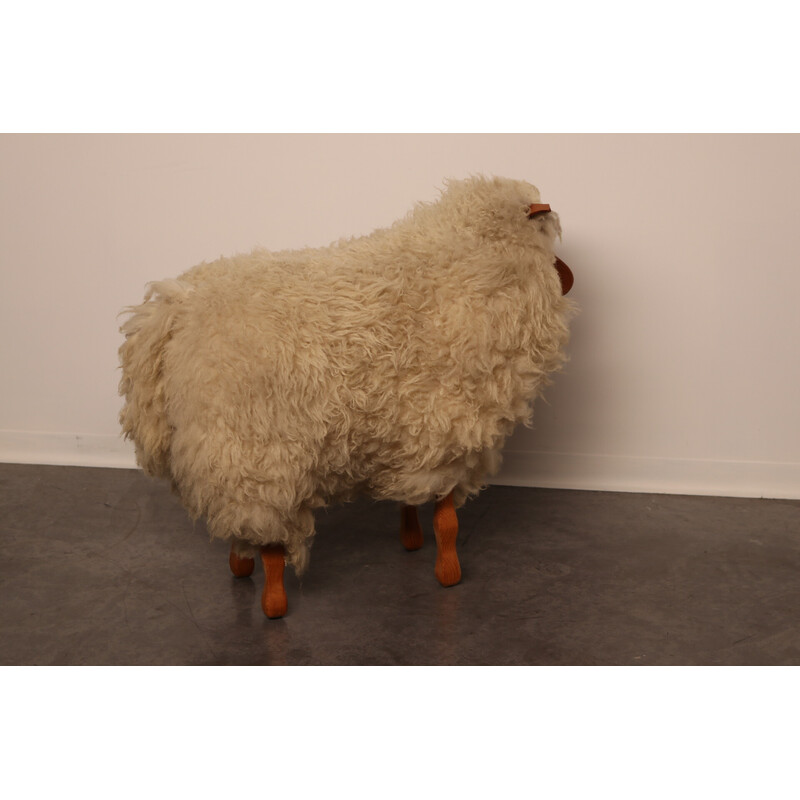 Apoio para os pés Vintage de ovelha artesanal com lã Texel, Holanda 1960