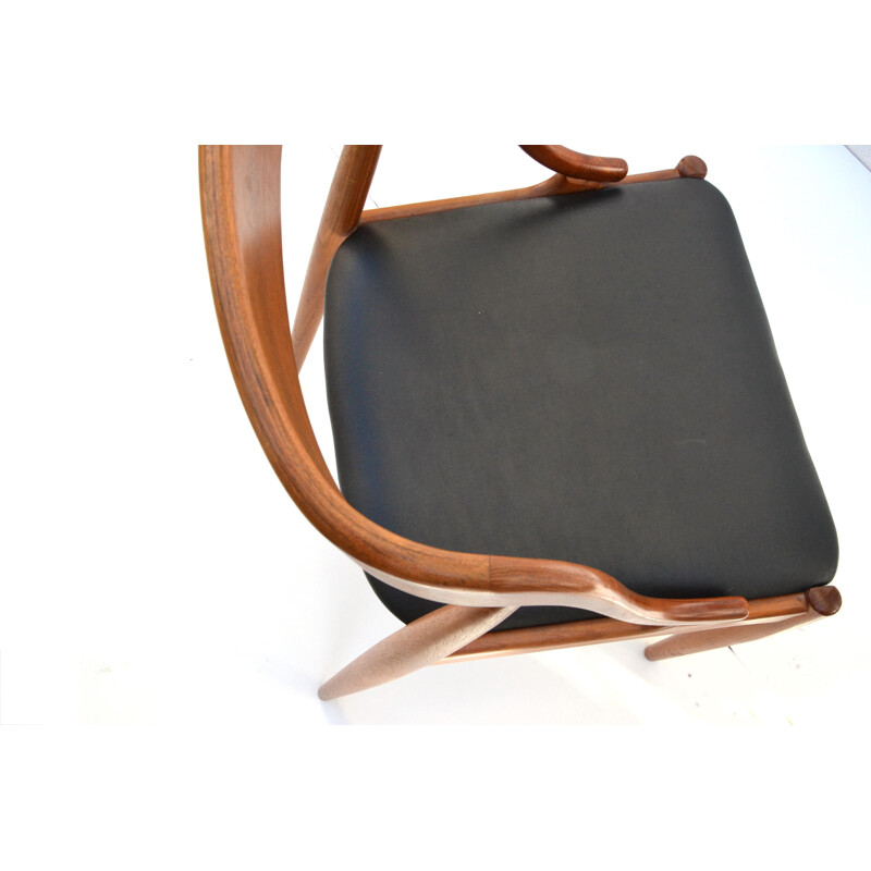 Set of 4 Uldum Mobelfabrik chairs in black leatherette and teak, Johannes ANDERSEN - 1960s