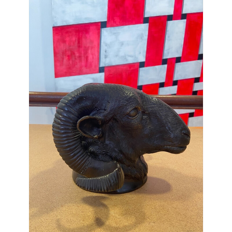 Vintage ram's head in bronze, 1950