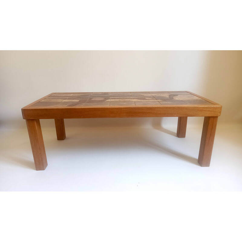 Vintage wood and ceramic coffee table by Jean D'Asti Vallauris, 1960