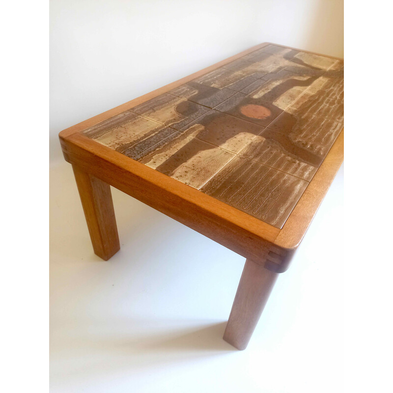 Vintage salontafel van hout en keramiek, Jean D'Asti Vallauris, 1960
