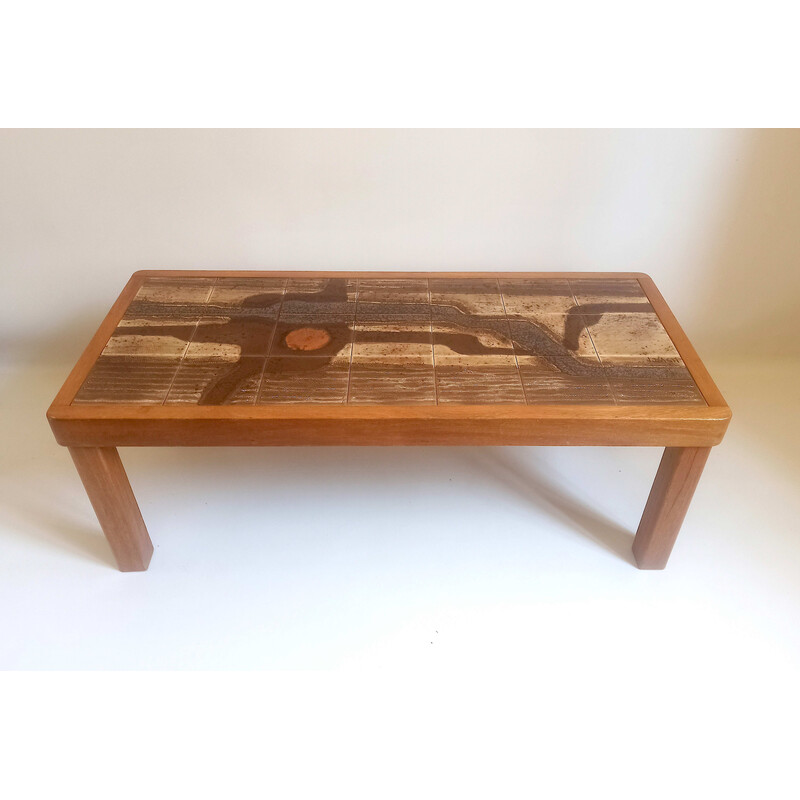 Table basse vintage en bois et céramique par Jean D'Asti Vallauris, 1960