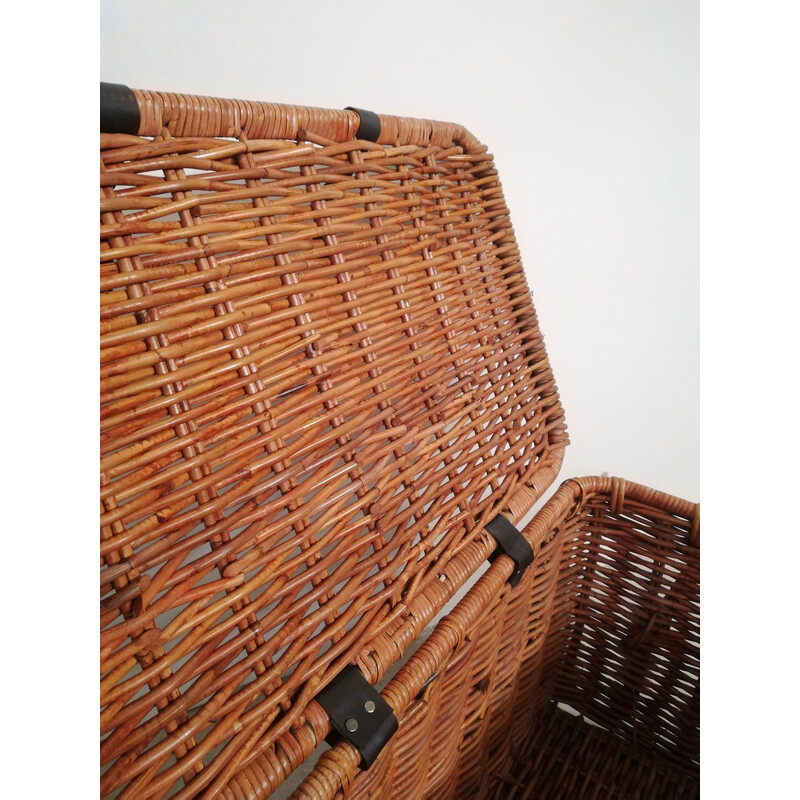 Vintage cane and wicker storage chest, 1950-1960s