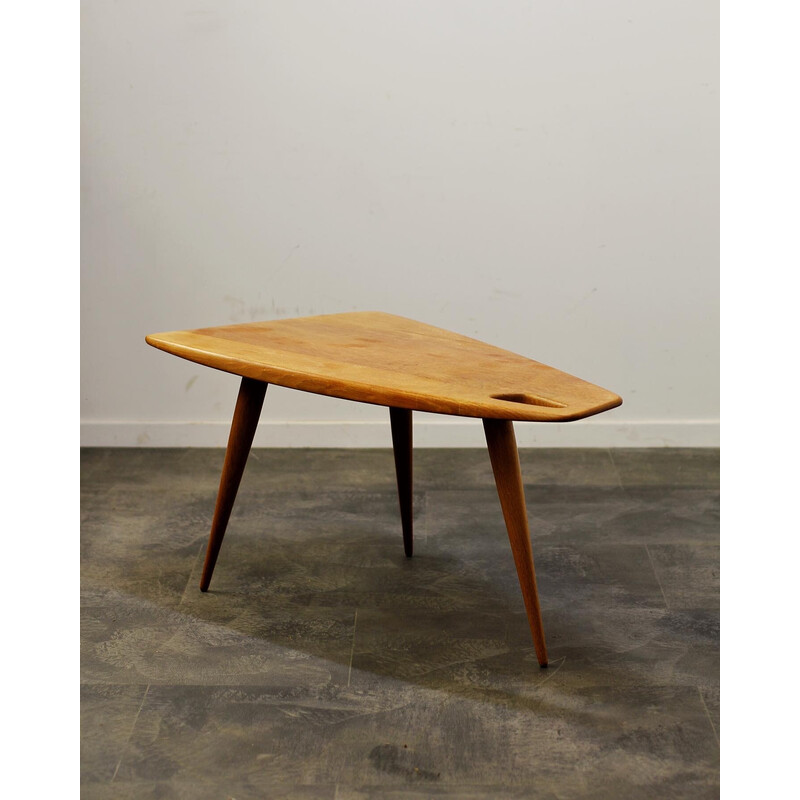 Vintage coffee table in solid blond oakwood by Pierre Cruège, France 1950