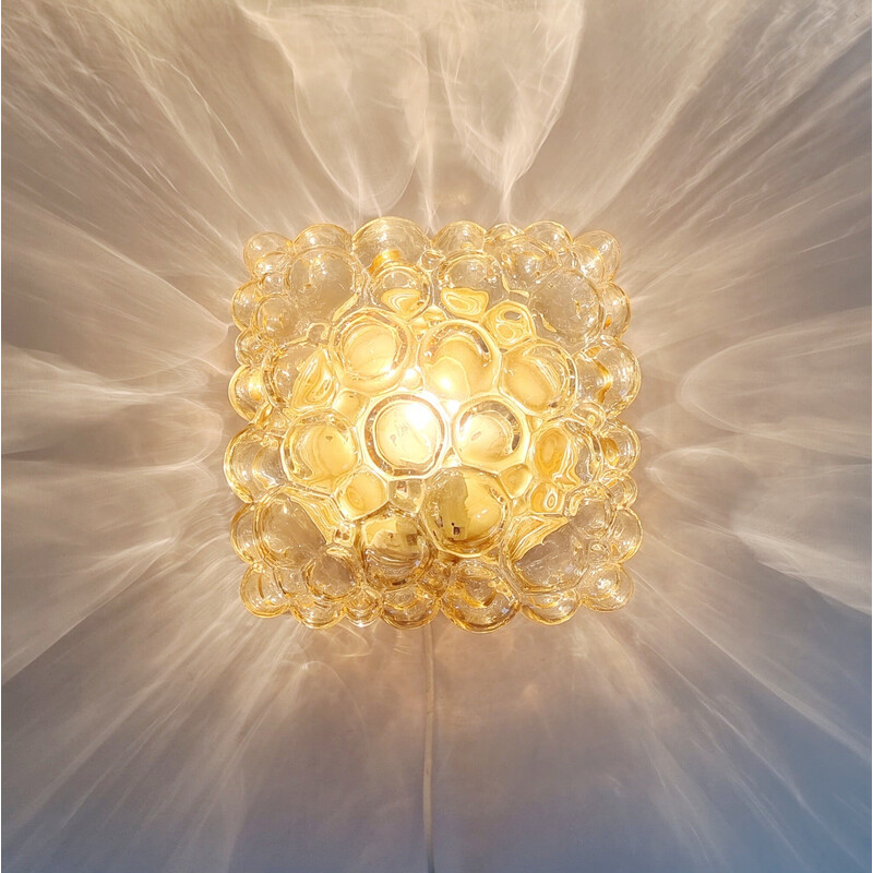 Lampada da soffitto di metà secolo in vetro a bolle d'aria ambrato di Helena Tynell per Limburg, Germania 1970