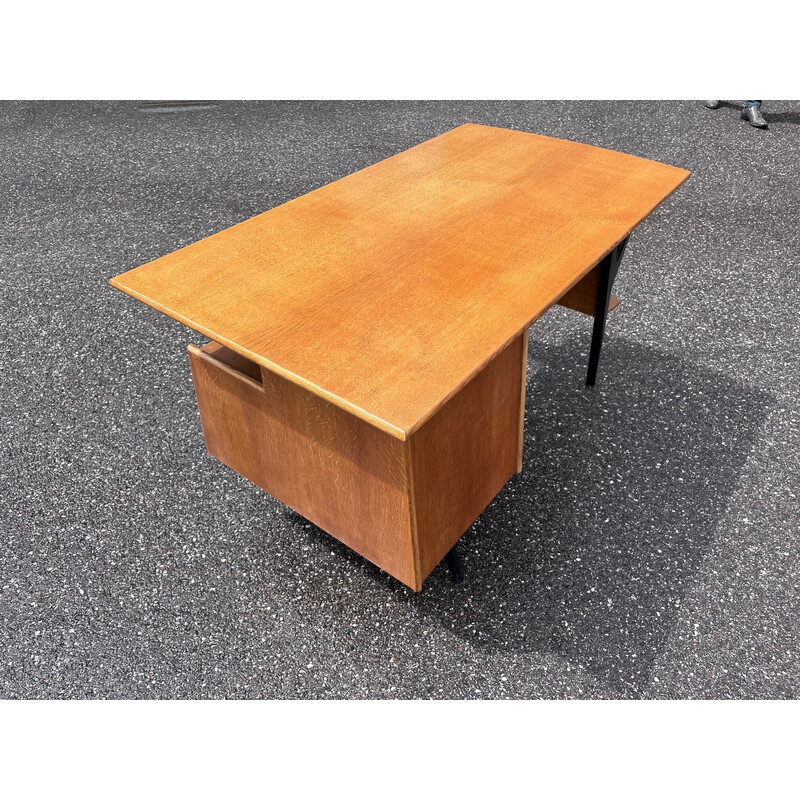 Vintage solid oak desk by Louis Paolozzi for Guermonprez, 1950s