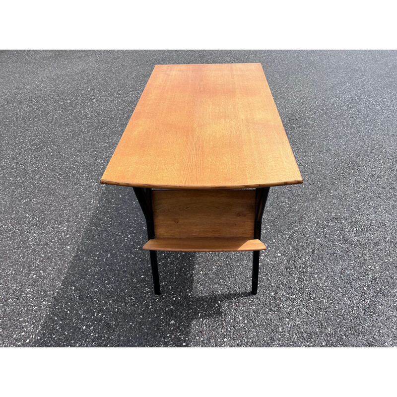 Vintage solid oak desk by Louis Paolozzi for Guermonprez, 1950s