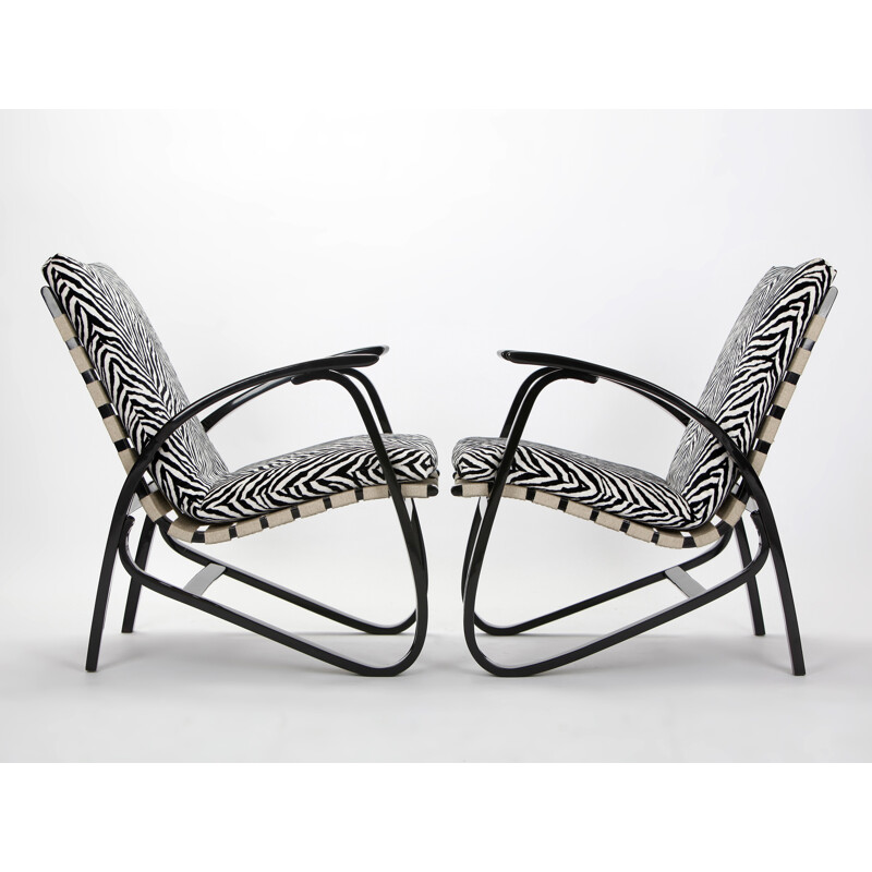 Paire de fauteuils en hêtre et tissu zebra, Jan VANEK - 1930