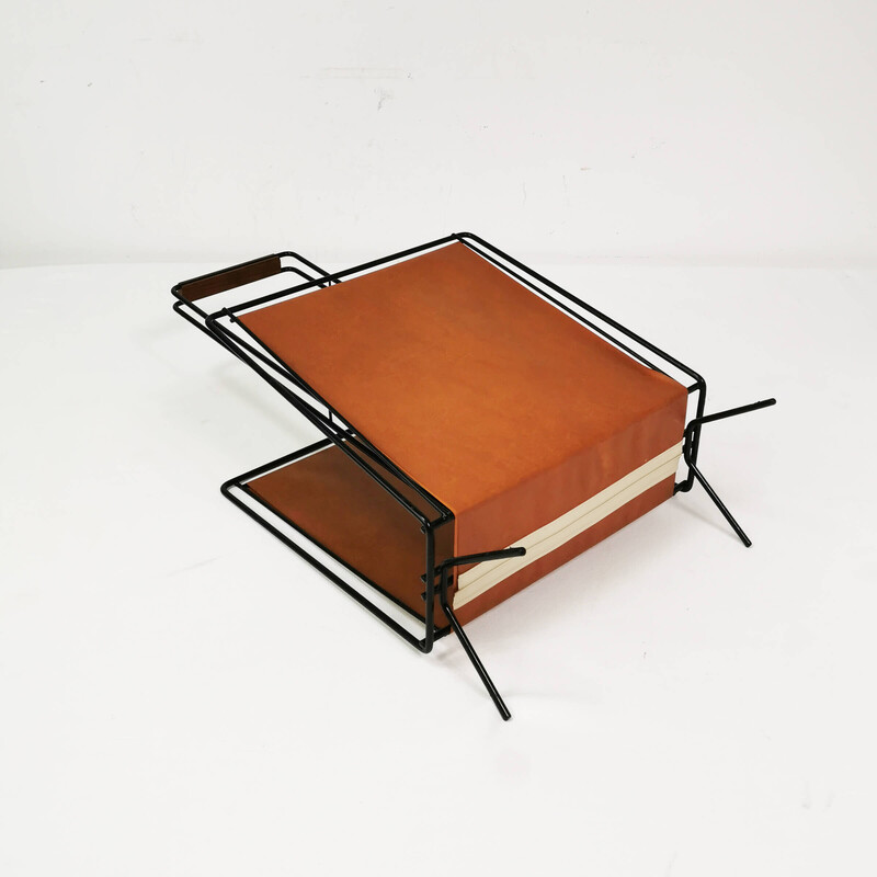 Vintage metal and teak wood magazine rack, Germany 1970s