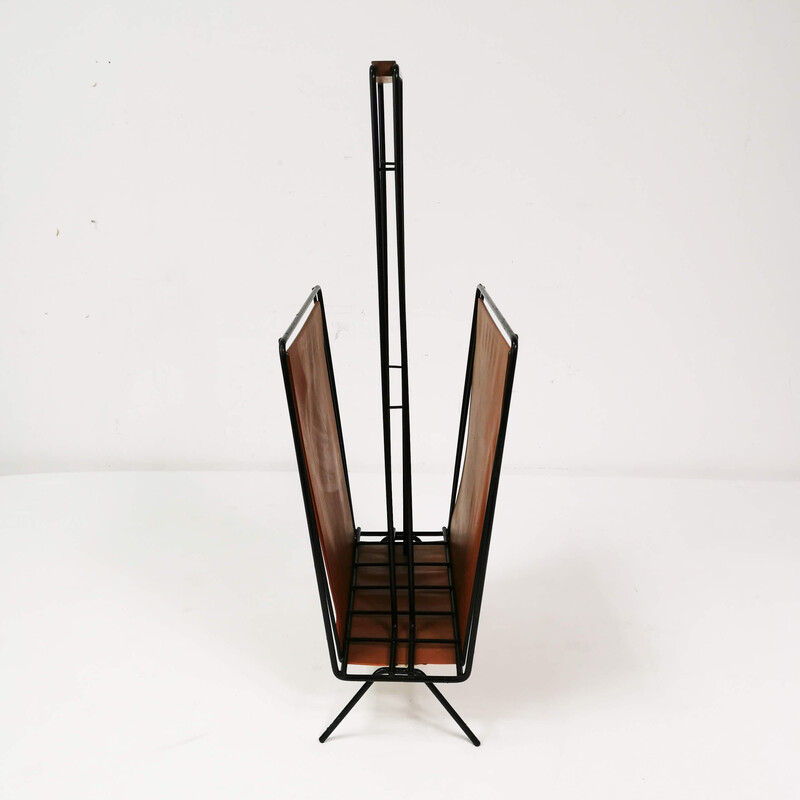 Vintage metal and teak wood magazine rack, Germany 1970s