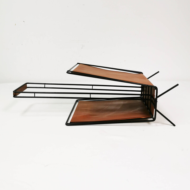 Vintage metal and teak wood magazine rack, Germany 1970s