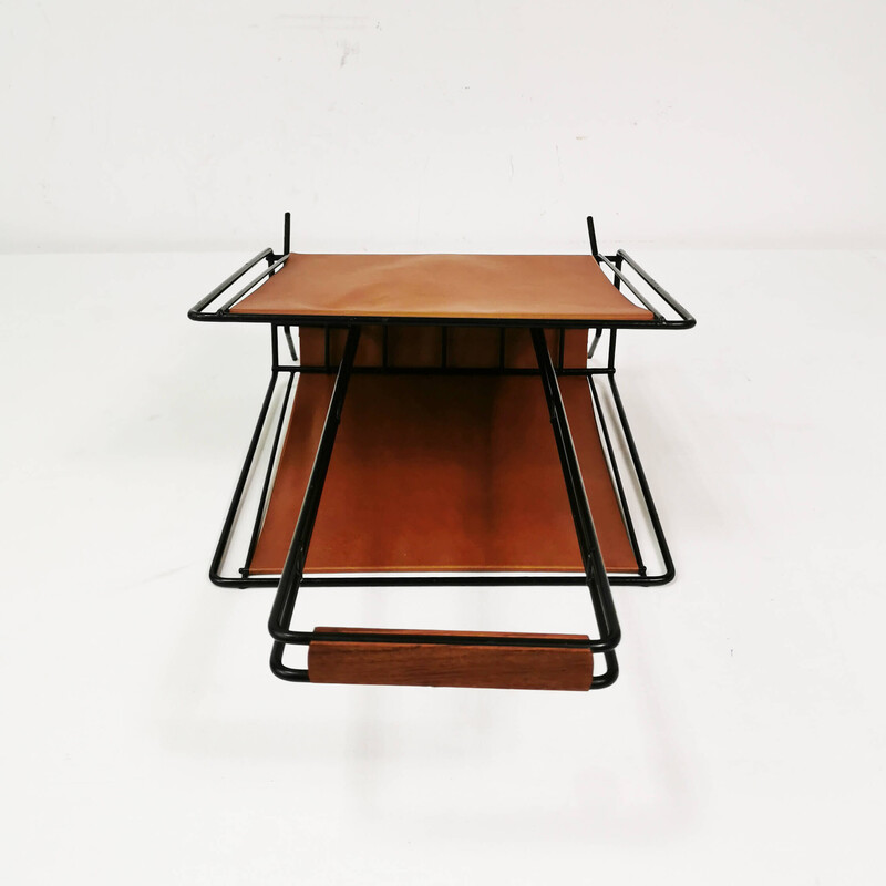 Vintage metal and teak wood magazine rack, Germany 1970s