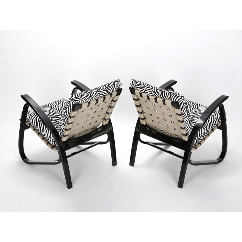 Paire de fauteuils en hêtre et tissu zebra, Jan VANEK - 1930